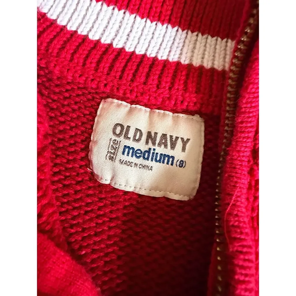 Old Navy Boys Red White Stripe Quarter Zip Sweater Size 8